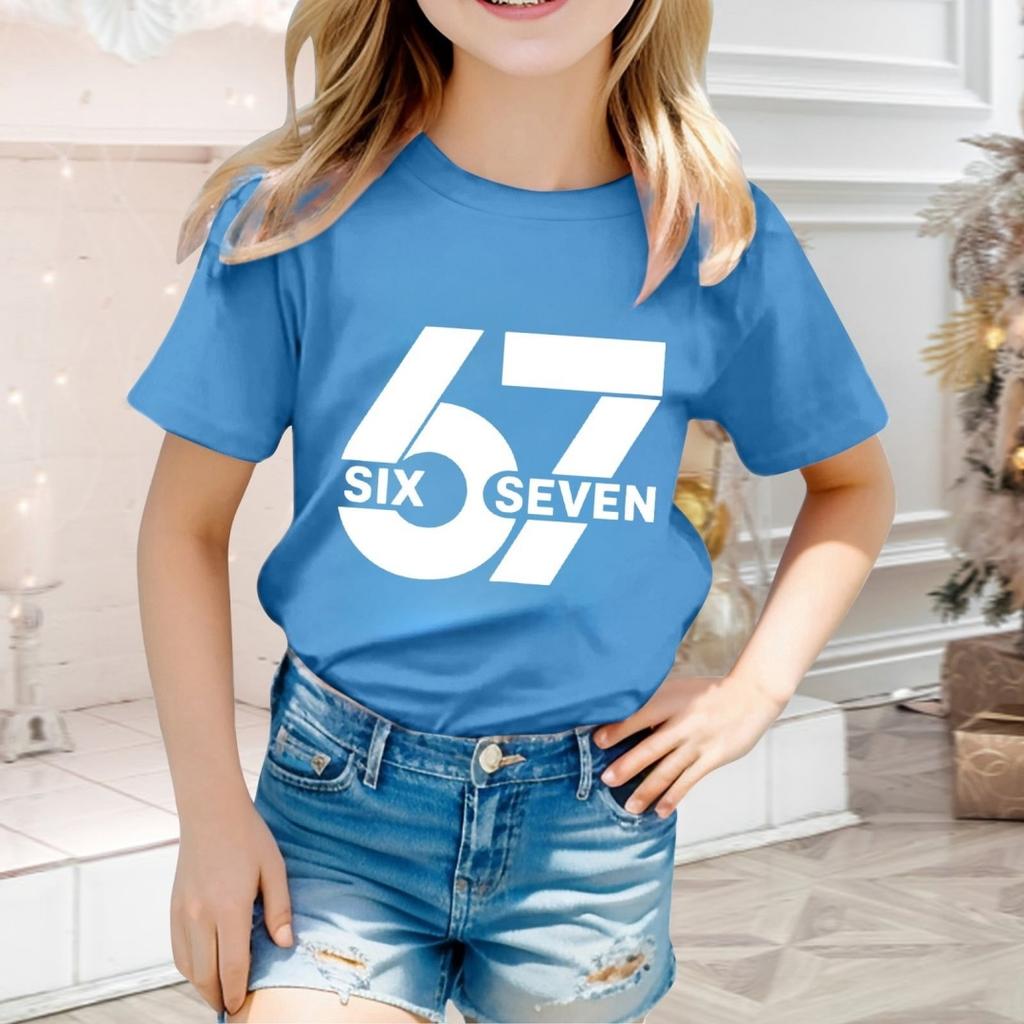 Fashion Minimalist Number 67 T-Shirt for Children Summer Vintage T-Shirts Round Neck Hippie Tees Oversized Casual Top Clothing
