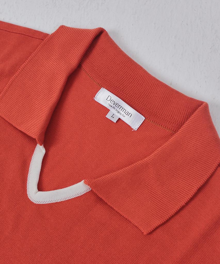 DEVERRMAN V-Neck Contrast Polo Knit (Orange)