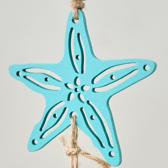 Beach Ocean Themed Bell Ornaments Summer Wooden Seahorse/Sea Turtle/Starfish Wind Chime Nautical Coastal Wall Hanging Decor for Living Room Bedroom