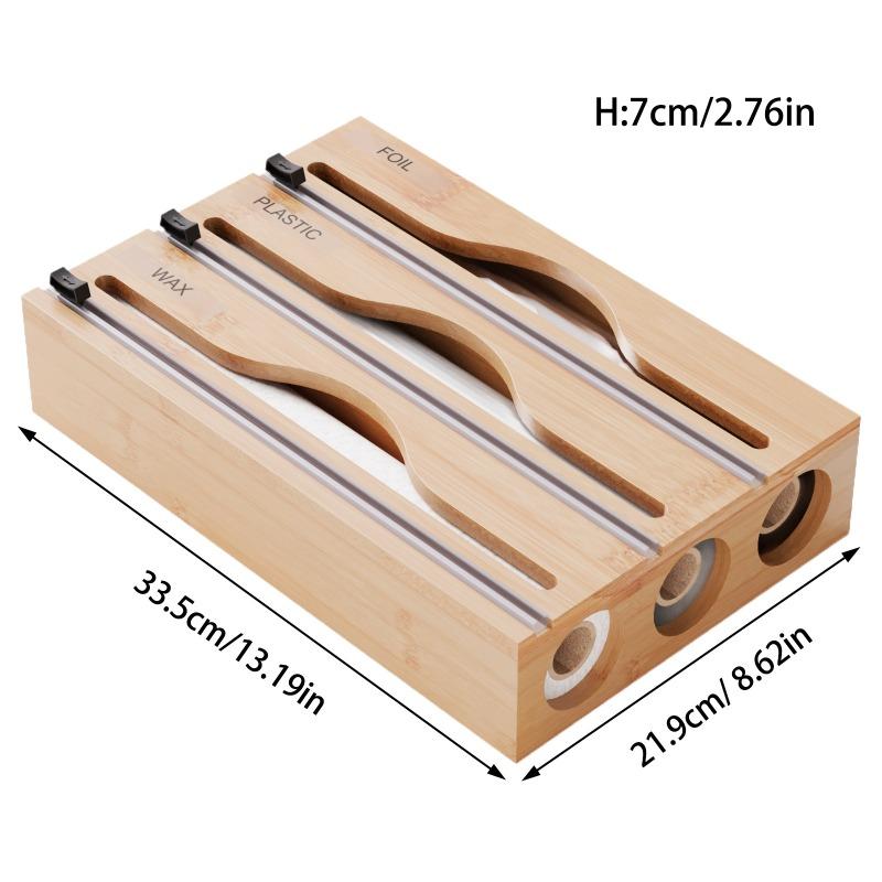 Kitchen Plastic Wrap Cutter Box with Kitchen Paper Holder 3-in-1 Shelf Foil Parchment Bamboo Storage Box