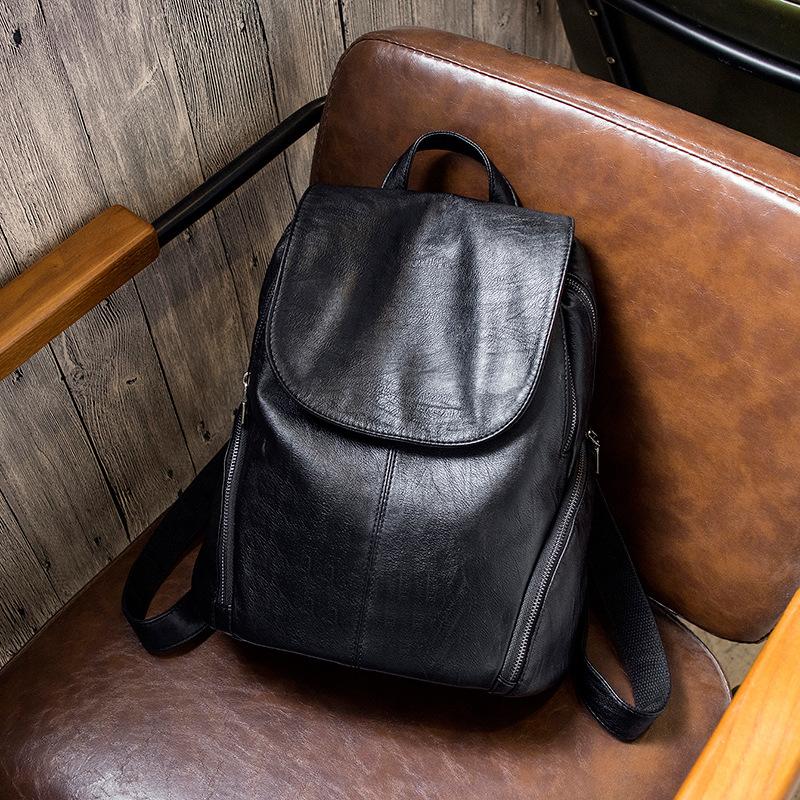 

Женский рюкзак из мягкой кожи большой вместимости, модный простой дорожный школьный рюкзак в британском стиле, женский рюкзак чёрный