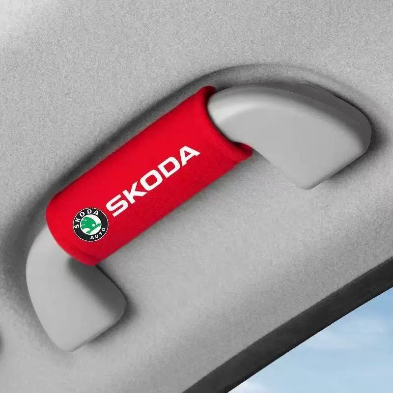 BEVX4 Suede Car Roof Handle Protective Cover Accessories For Skoda Octavia A5 A7 Fabia Karoq Superb Rapid Kamiq Scala Auto Accessory