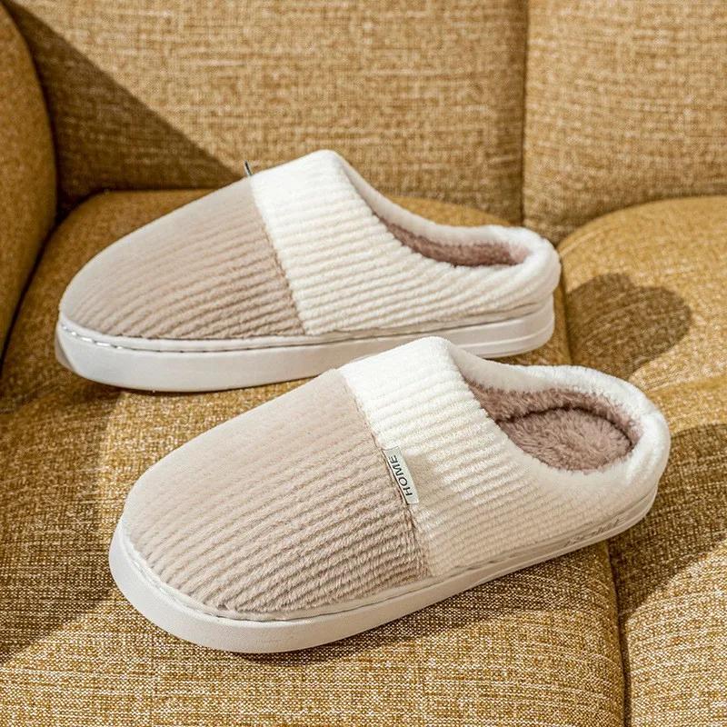 Fashion 2025 New Warm Men Slippers Women Winter Cotton Shoes Non-Slip Thick Sole Soft Flats Bedroom Concise Home Couples Furry Slipper