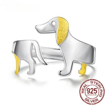 Bagues réglables en argent Sterling s925, chien teckel mignon, pour femmes et hommes, bijoux de fête originaux à la mode, cadeaux