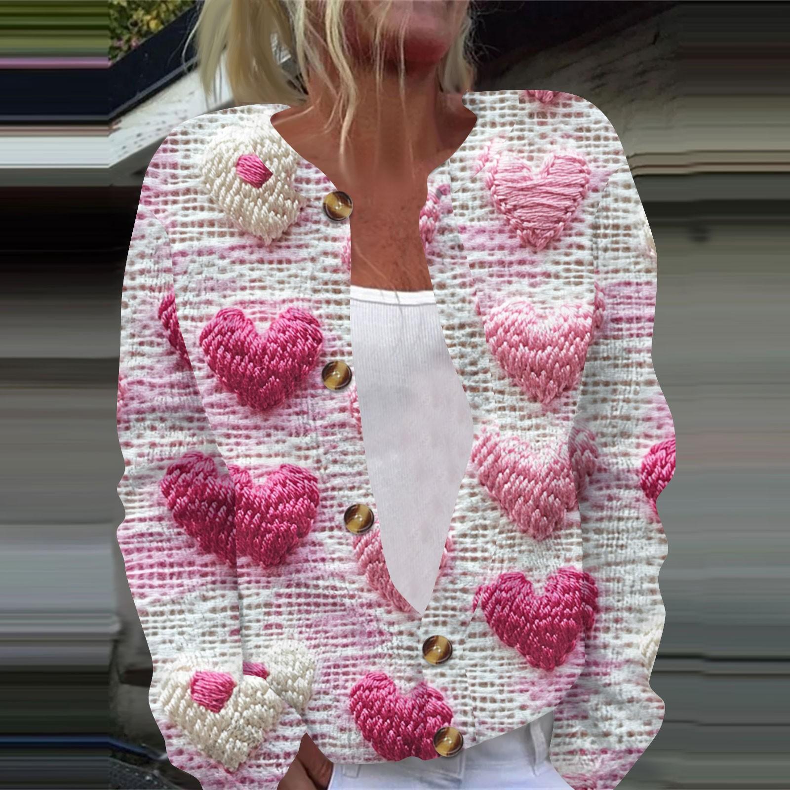 

Женская повседневная мода с принтом, длинный рукав, кардиган, куртка на пуговицах S розовый