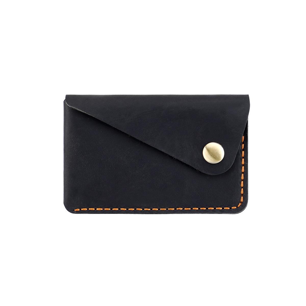 

Retro Handcrafted Crazy Horse Leather Envelope Card Holder, Vintage Genuine Leather Slim Card Wallet with Snap Button for Men чёрный