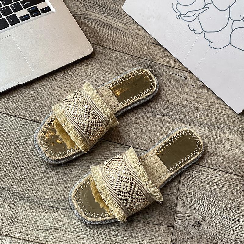 Fashion 2025 Summer Women Slippers Anti-Slip Home Slippers Lightweight Shoes Women Indoor Linen Slippers Soft Shoes Ethnic Style Sandals