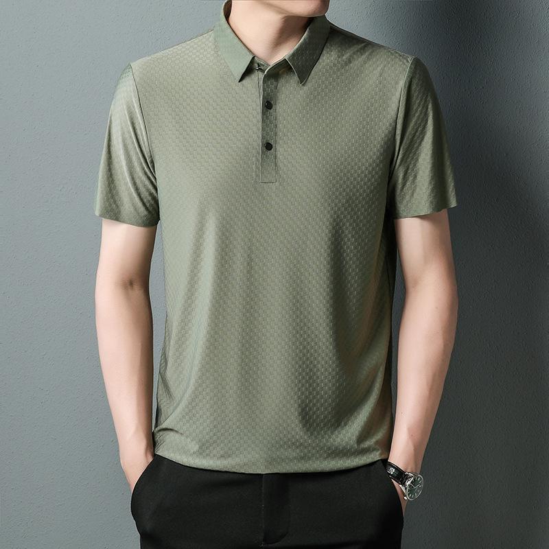 Trendy Seamless Short-sleeved Men's Solid Color Fashion Casual Lapel Middle-aged Men Korean Style Short-sleeved