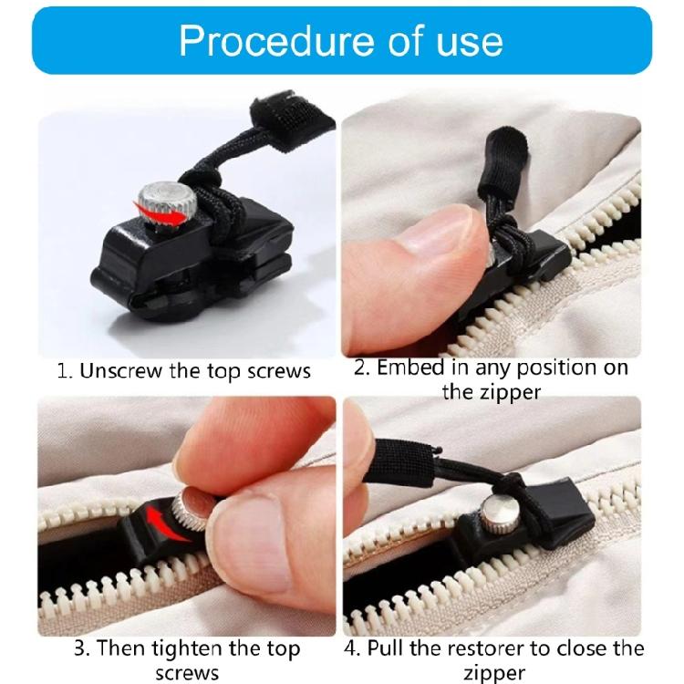 6/12Pcs Zippers Replacement Slider Easy Install Zippers Fixer for Clothing Wetsuits Bags Backpacks Purse Wallet