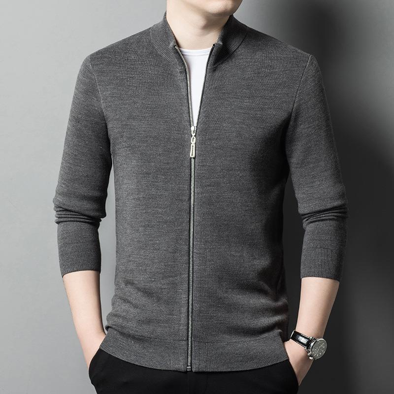 Men's 2024 Autumn/Winter Stand Collar Knitted Cardigan Jacket for Middle-Aged and Young Men - Versatile Zipper Sweater Coat