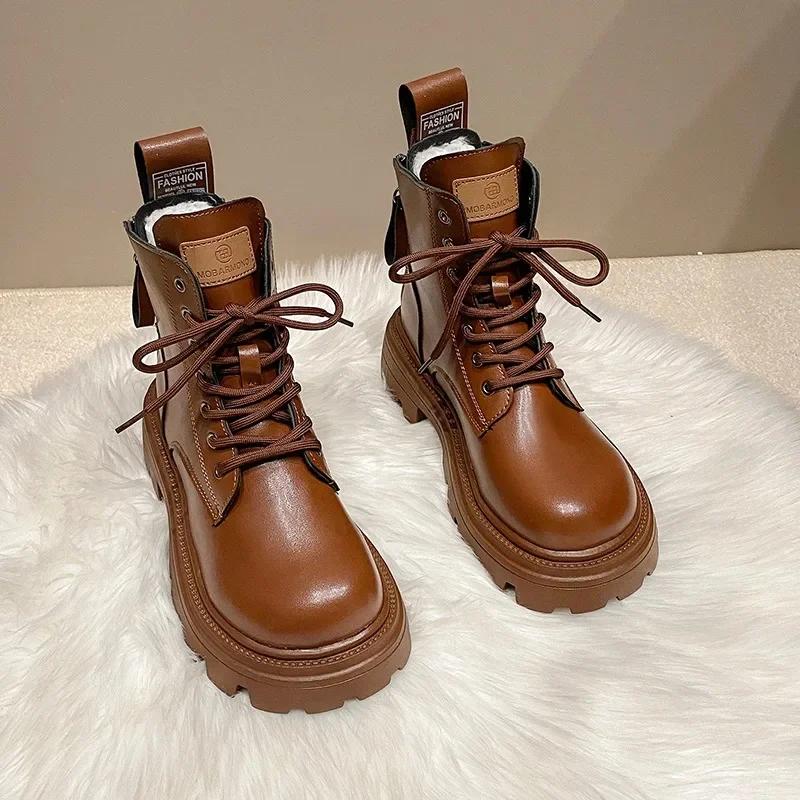 Fashion Ladies Shoes 2024 Warm Modern Women's Boots Classics Ankle Boots Women Cross-tied Round Toe Med Heel Back Zip Sewing Shoes Women