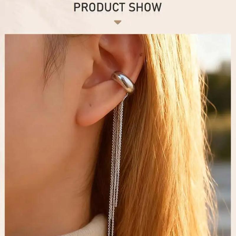 Women's Fringe Earrings No Piercing Required Long Chain Earrings for Women Stainless Steel Clip-On Earrings