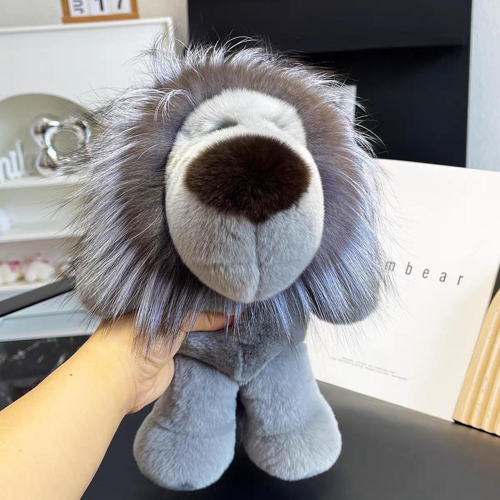 Genuine Rex Rabbit Fur Lion Plush Doll - Cute Children's Toy and Hanging Ornament
