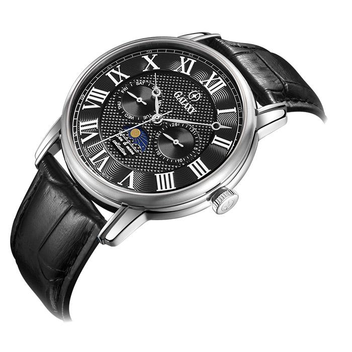 Gaelleogsi Moonphase Sun & Moon Men'S Leather Wristwatch Qa2009Mb