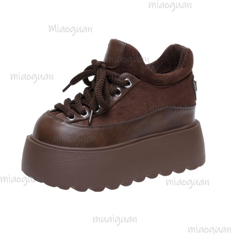 Damen Wildleder Plateau-Sneaker Dicke Sohle Keile Runde Spitze Schnürung Lässige Sneaker Rutschfest Retro Bequeme Alltagsschuhe