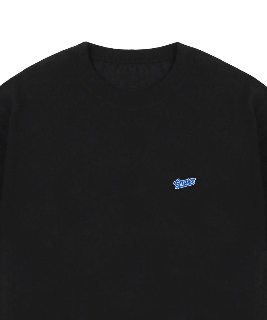 GRAVER [Unisex] Baseball Blue Logo Embroidered Short Sleeve T-Shirt_Black