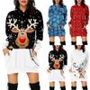 Women's Fashion Christmas Printed Pockets Long Sleeve Hoodies Pullover Dress