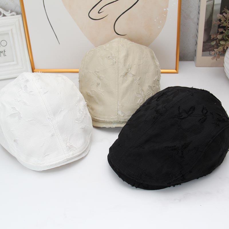 Niche design retro destruction forward hat women's new national style fashion duck tongue thin breathable face small beret