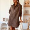 IHUASU Fashion Spring Autumn Solid Color Print Long Sleeve POLO Neck Casual Dresses