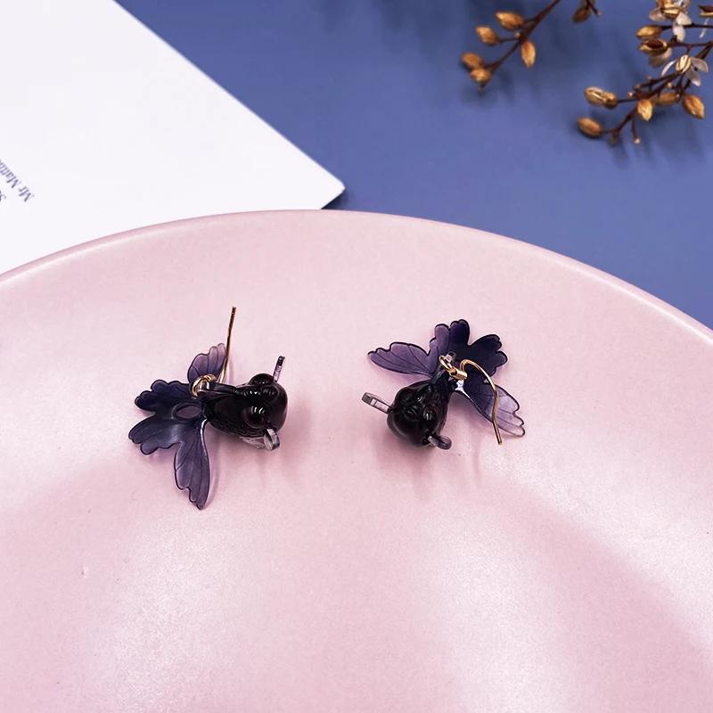 Gradient Resin Goldfish Earrings for Women Unique Purple Red Clear Fish Dangle Earrings Statement Jewelry Gift