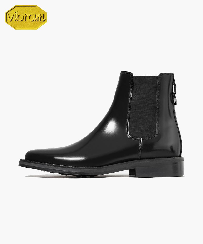 Firenze Atelier [Vibram] Minimal Square Toe Standard Rubber Sole Chelsea Boots 9410 [Black Box]