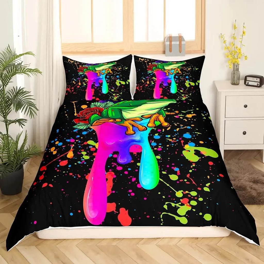 Girls Rainbow Rose Duvet Cover Set Colorful Rose Floral Bright Flowers Petal Comforter Cover Garden Fresh Bedding Sets Full Size