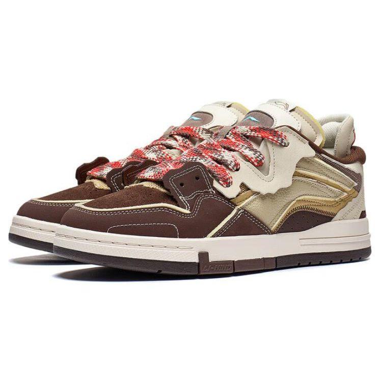 Li Ning We Wo Pro Wszechstronne Casualowe Lekkie Wygodne Amortyzujące Odporne na Ścieranie Niskie Buty Skate Męskie Trampki Brązowo-Żółte AECT045-1