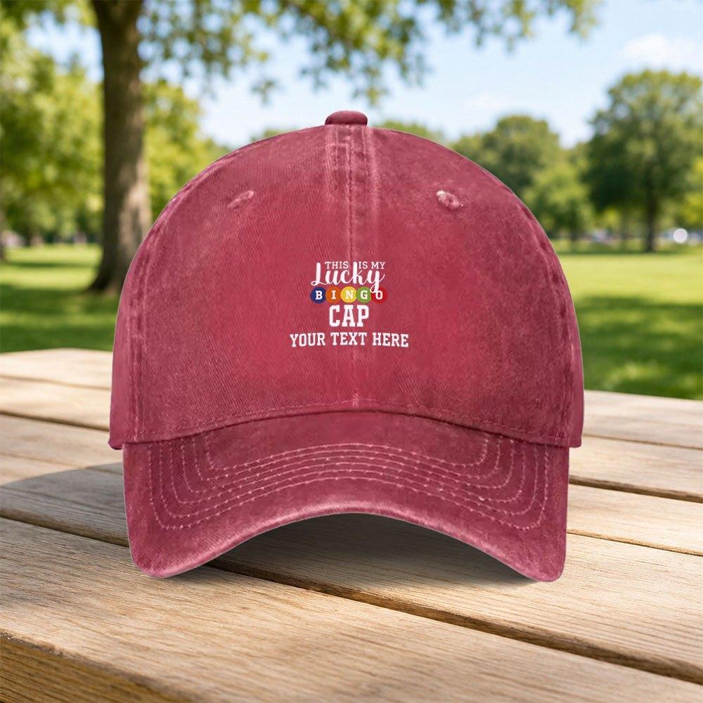 Classic Lucky Bingo Print Washed Baseball Cap Unisex Duckbill Hat Casual Outdoor Fashion Retro Style