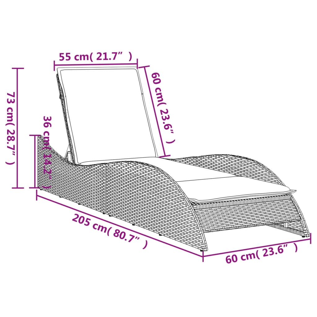 Sun Lounger with Cushion Beige 60x205x73 cm Poly Rattan