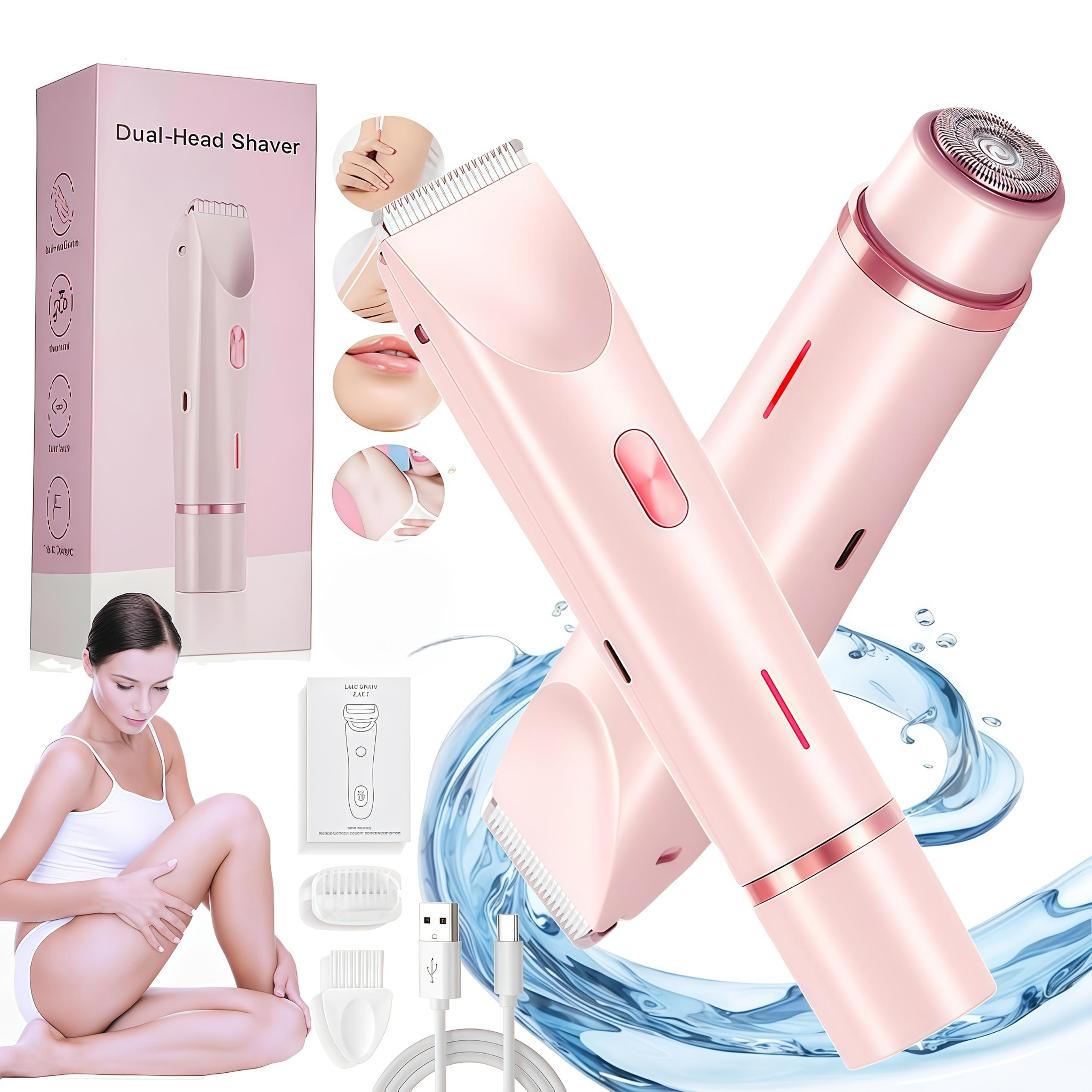 

Розовый триммер для бикини 2-в-1 с двойной головкой для женщин - Электрическая бритва для влажного и сухого использования, Эпилятор для тела для бикини, подмышек, ног, рук, удаления волос на лице 1pc