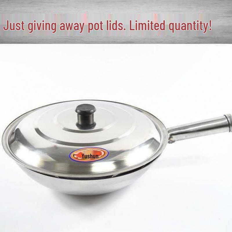 Stainless Steel Non-Stick Round-Bottom Wok for Home or Hotel Gas Stoves, Thickened Stir-Fry Pan Without Coating.