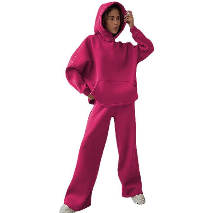 

Осенне-весенний модный повседневный комплект из двух предметов: Свободный топ с длинным рукавом и брюки широкого кроя XL розы красного