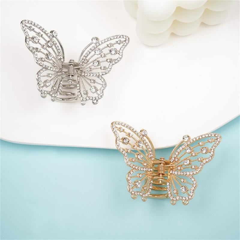 Elegant Butterfly Hair Claw Clip With Dazzling Rhinestones For Women Securely Hold Metal Hairpin Accessory