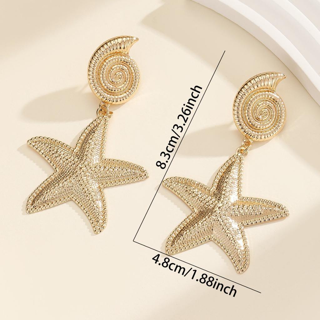 Holiday Style Starfish Earrings Conch Geometric Versatile Exaggerated Earrings for Women