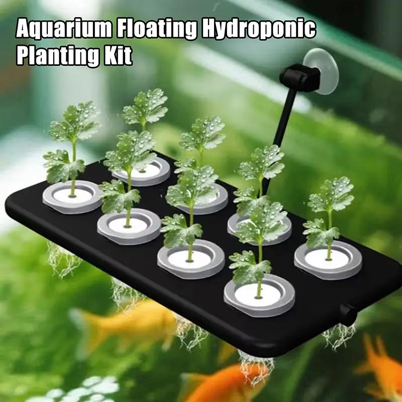 Aquarium Floating Hydroponic Planting Kit, Wall-Mounted Suction Cup Soilless Cultivation Board, Aquarium Greening Decoration