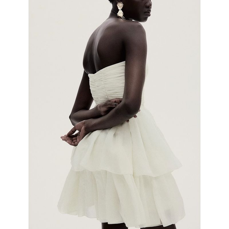 Za2025 Summer New Product Women's Clothes off-the-Shoulder Laminated Decoration Flared Skirt Tube Top Dress 1281448