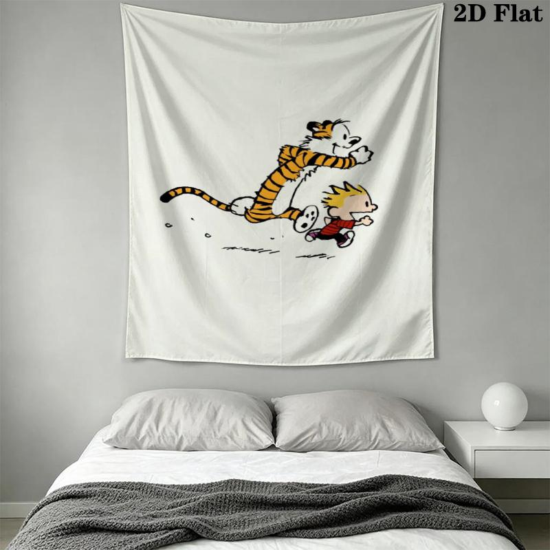 Calvin and Hobbes Wall Tapestry Aesthetic Wall Hanging Printed Fabric Blanket Decorative Tapestries for Bedroom Living Room Home Decor