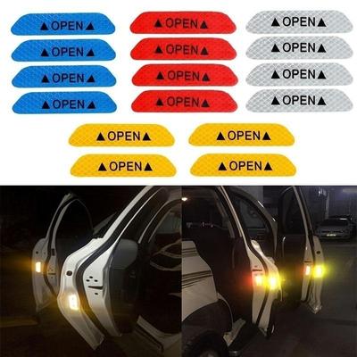 4Pcs Universal Warning Mark Reflective Tape Car Door Sticker Decals OPEN Sign Safety Reflective Strip