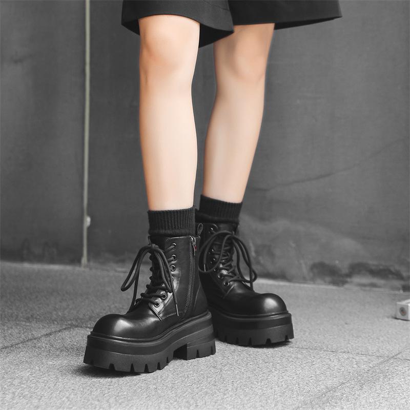 Martin boots thick-soled medium help black ins wind trend ruffian handsome couple leather boots street versatile boots 8632-J