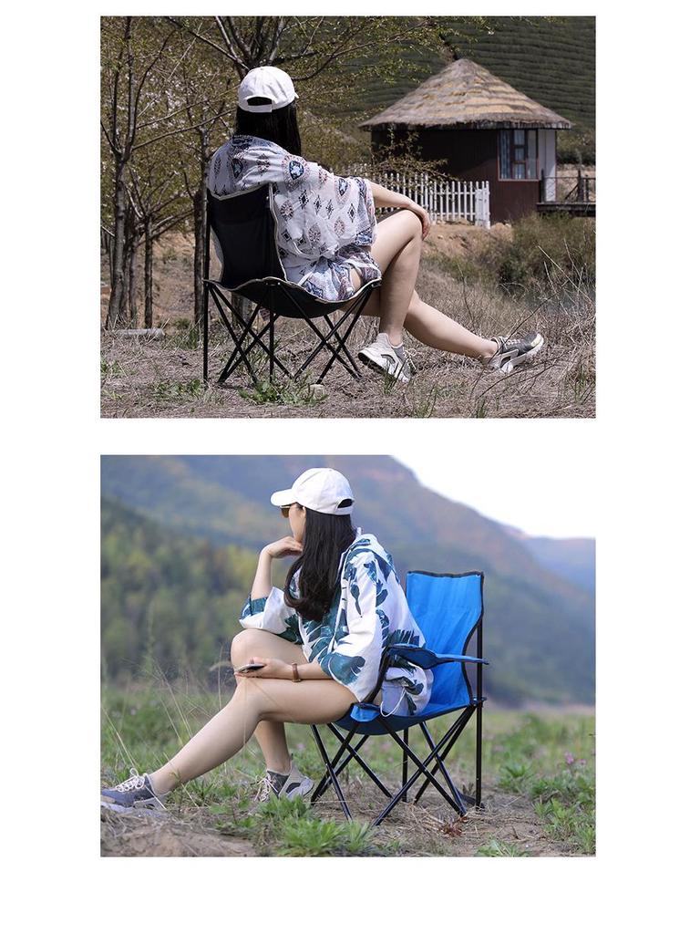 Portable Folding Camping Chair with Armrests for Outdoor Fishing and Beach Leisure