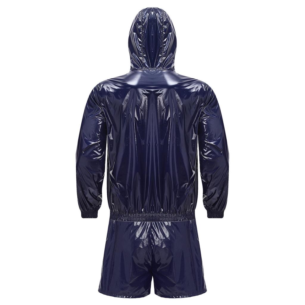 Mens Waterproof Sportswear Long Sleeve Zip Up Hooded Jacket Windbreaker Built-in Briefs Boxer Shorts Sweat Outfit