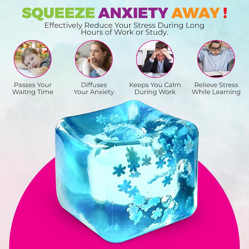 Stress Relief Ice Cube Squishy Toy with Silent Snowflakes-Slow-Rise Square Sensory Fidget for Anxiety Calming Kids/Adults Gift