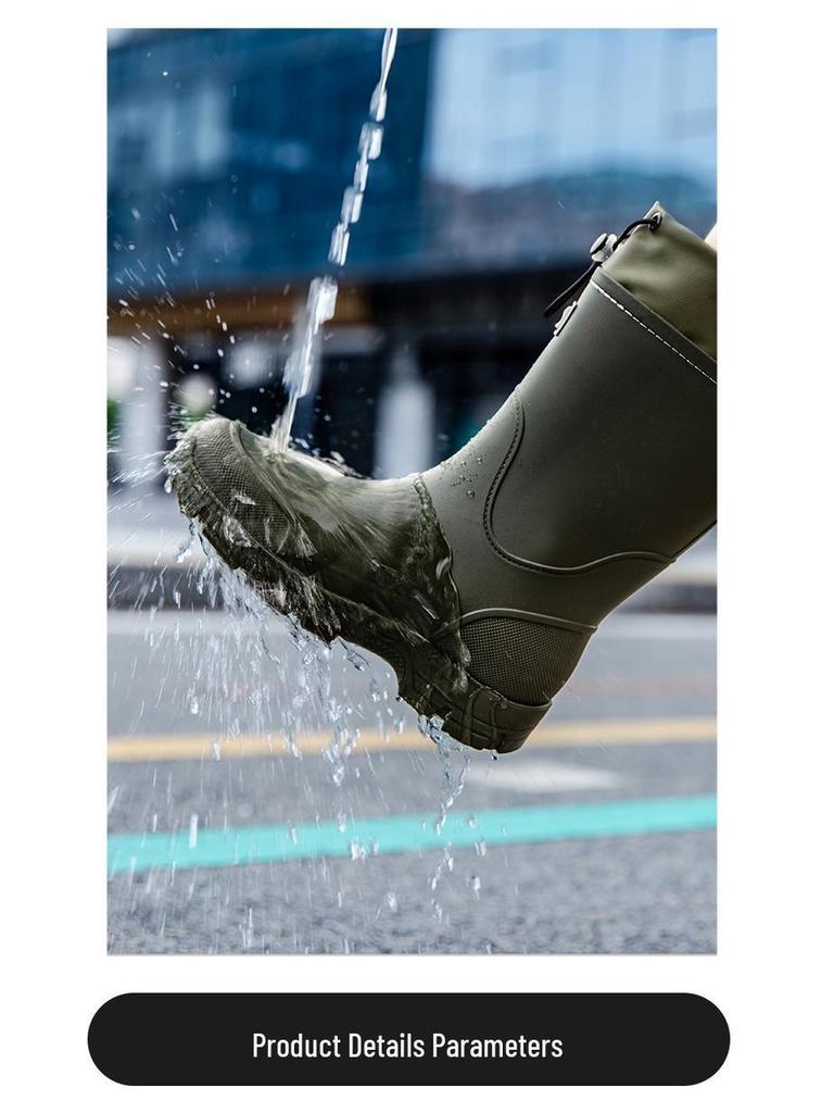 Unisex Mid-Calf Waterproof Drawstring Rain Boots - Lightweight Non-Slip Rubber Shoes