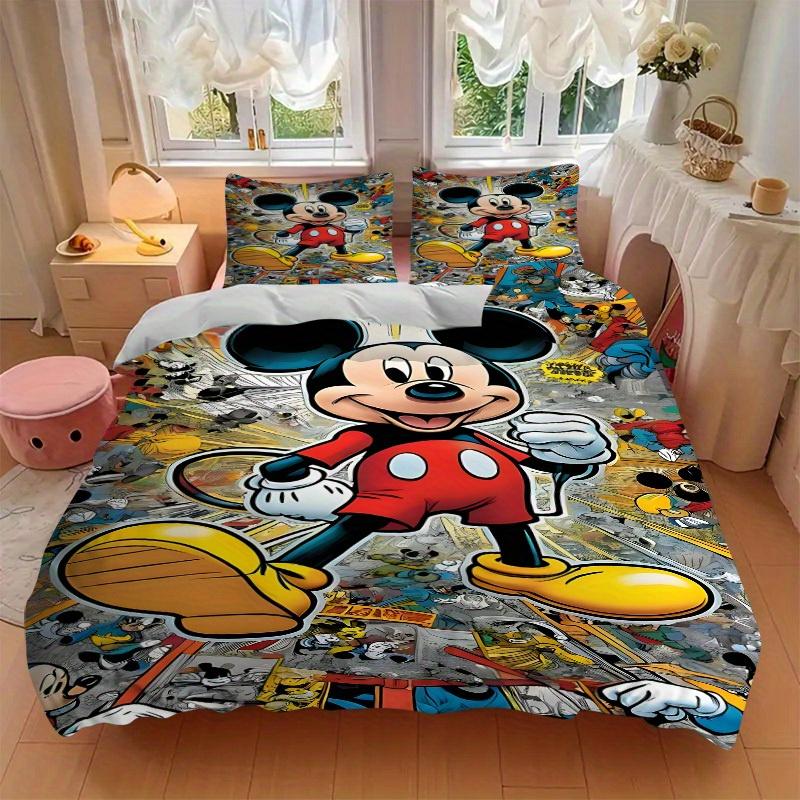 3pcs Mickey Mouse Printed Bedding Set, Breathable And Soft, Machine Washable, Christmas Gift, Suitable for Bedroom Decoration, 106