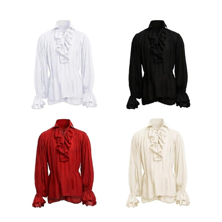 Vikingly Style Halloween Shirt Steampunks Gothic Blouse With Ruffled Sleeves Design For Men’s Costume
