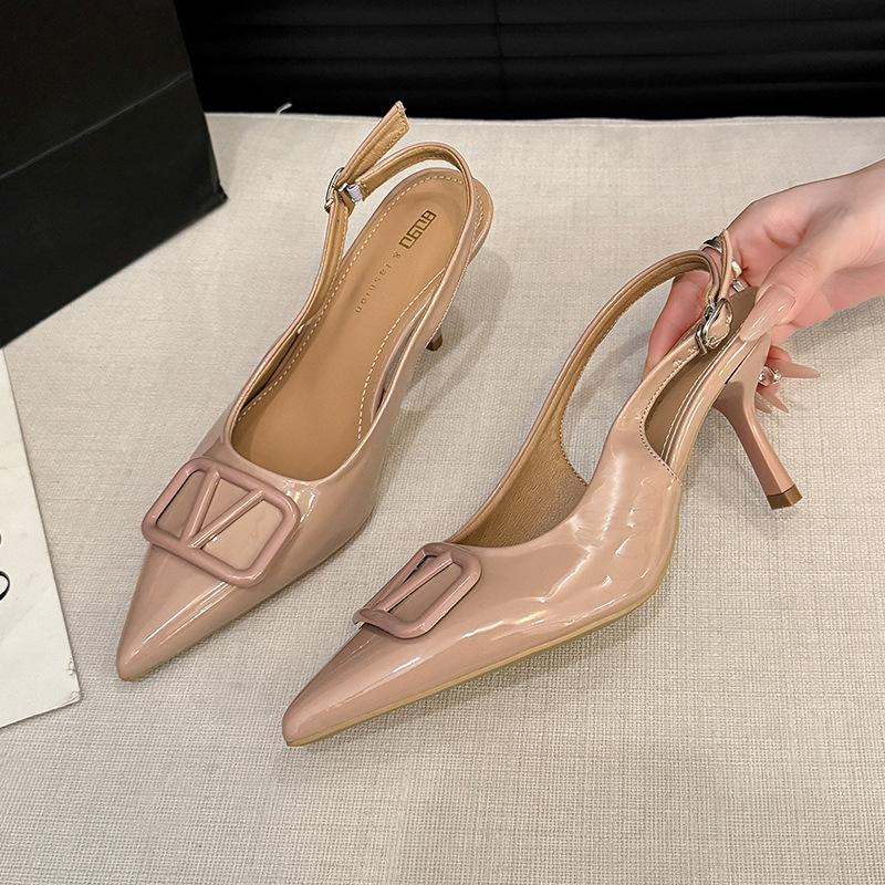 

Новые туфли-лодочки с острым носком и V-образной пряжкой, телесного цвета, на тонком высоком каблуке, женские сексуальные лакированные босоножки на высоком каблуке 40