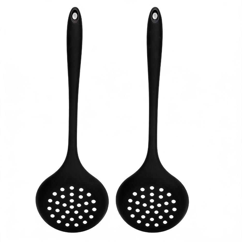 

2PCS Silicone Slotted Spoon Non-Stick Heat-Resistance Skimmer Strainer Long Handle Multifunctional Colander Spoon Cooking/Frying чёрный