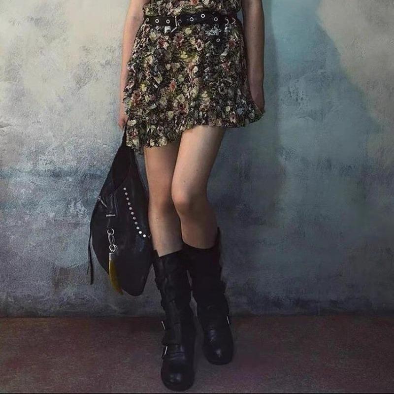 Dámské kozačky nad koleno na platformě s robustním podpatkem, trendy punk gotické boty New Rock z kůže, módní dámská obuv, motocyklová obuv