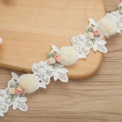White Organza Three-dimensional Bow, Vanilla Lace Embroidered Trim For Hanfu Accessories, Children's Clothing Accessories