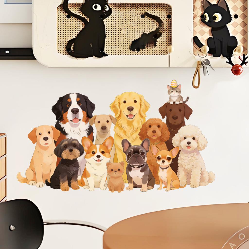 Creative Cartoon Cute Animal Puppy Combination Bedroom Living Room Window Display Home Decoration Wall Stickers
